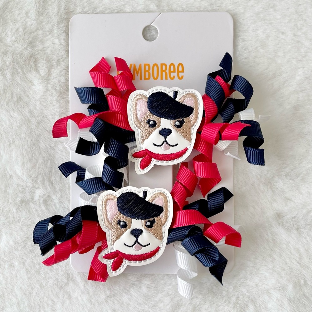 Gymboree Girls Parisian Chic Dog Curly Hair Clip Blue/Red/White NWT OS